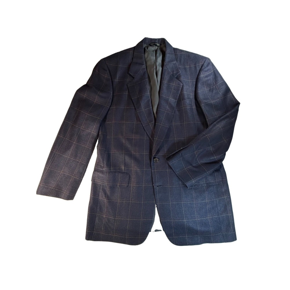 Samuelsohn Carl Sterr Sport Coat Men's 43 Blue Windowpane Wool Silk Italy Canada